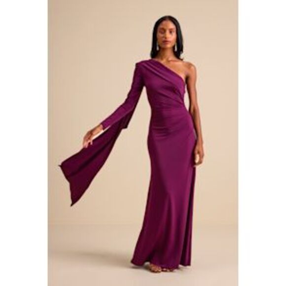 Lulus Dresses & Skirts - Lulus Women Maru Long Sleeve One-Shoulder Sash Maxi Dress Plum Purple M
